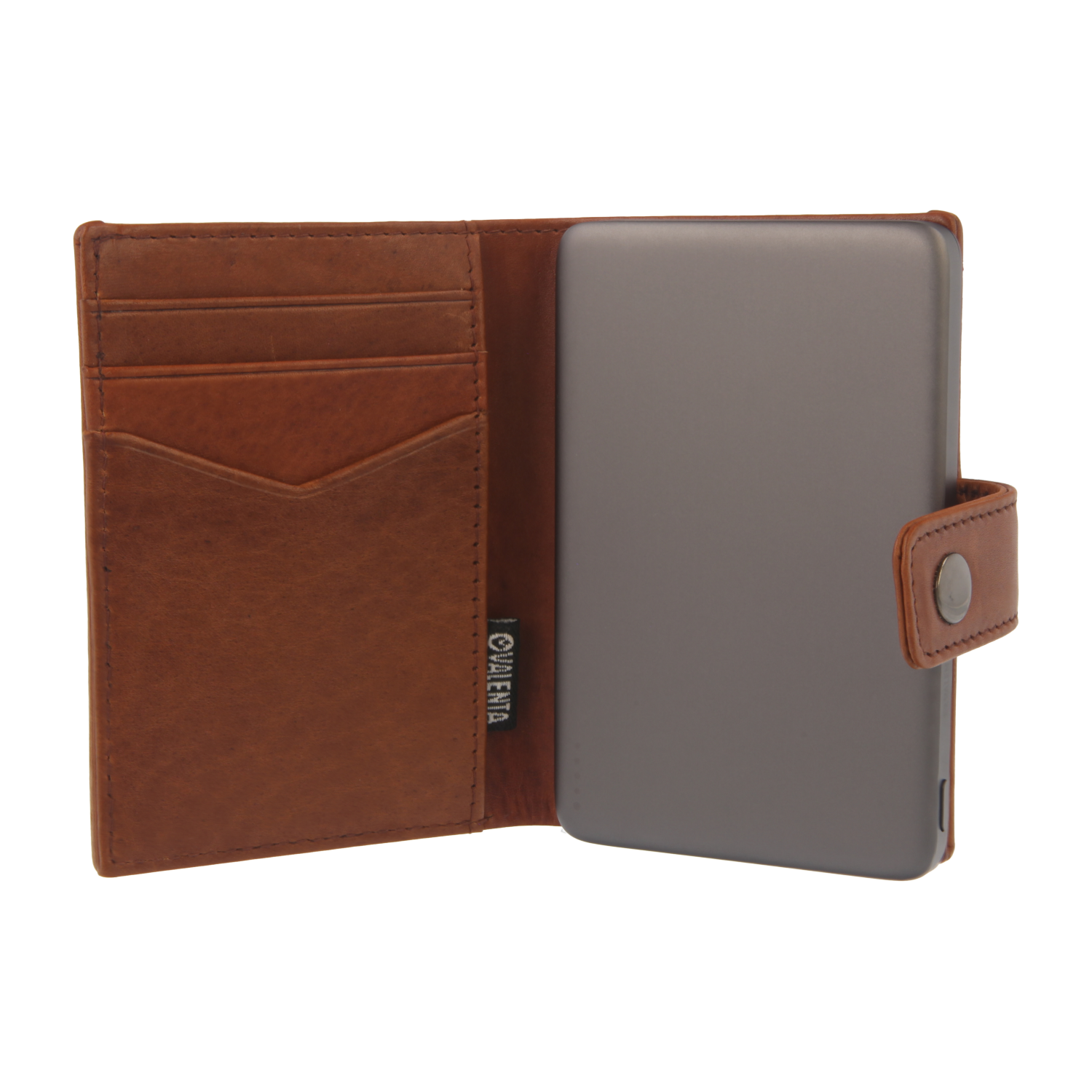 Powerbank Ultra Slim Grey + Card Wallet Luxe Cognac